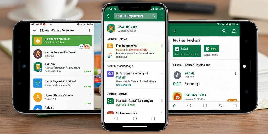 Antarmuka aplikasi 92GLORY dengan fitur Kamus Terjemahan yang mudah digunakan.