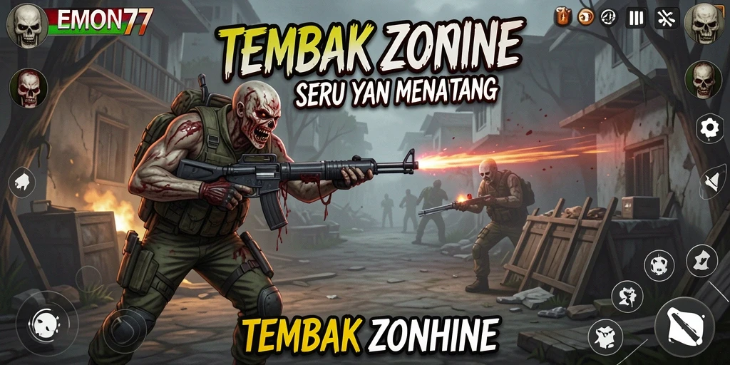 Tampilan antarmuka permainan EMON77 dengan zombie yang menyeramkan.