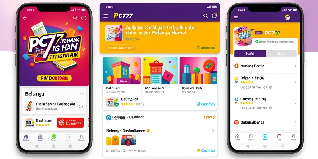 Tampilan antarmuka aplikasi PC777 yang mudah digunakan untuk cashback.