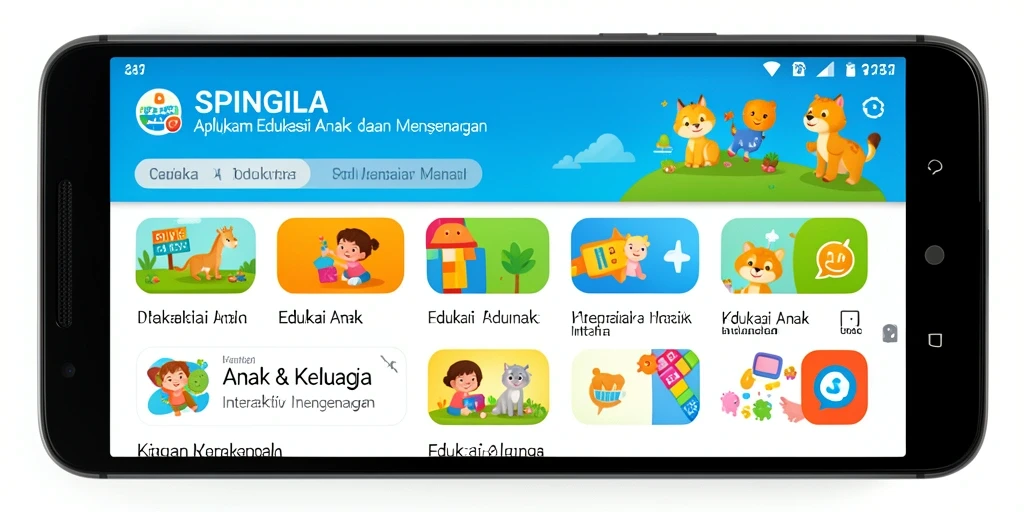 Tampilan antarmuka SPINGILA yang cerah dan interaktif untuk anak belajar.